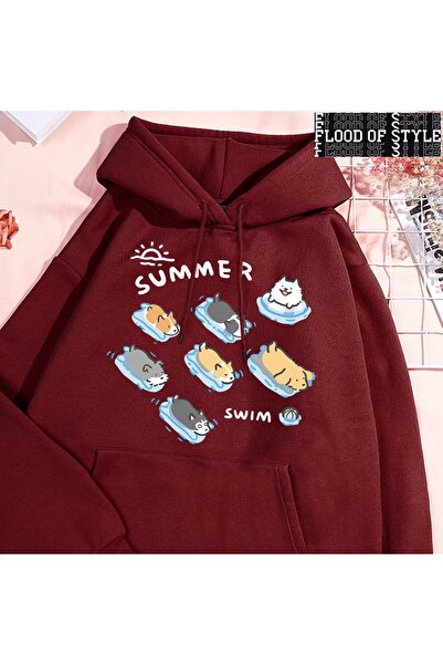 Flood Of Style Hip Hop Harajuku Vintage Style Fun pisică și înotul câinelui Alb