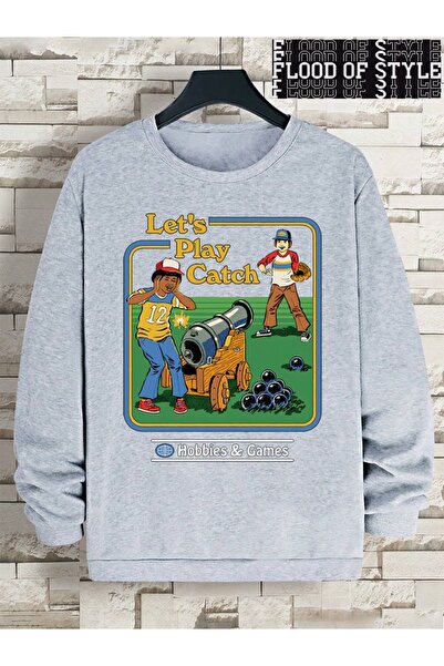 Flood Of Style Hip Hop Harajuku Vintage Style Let's Play Catch Hobbies Games Grey