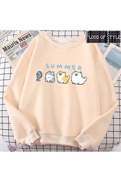 Flood Of Style Hip Hop Harajuku Vintage Stil mačka s i psi slatki bež