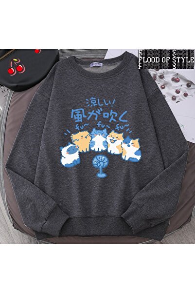 Flood Of Style Hip Hop Harajuku Vintage Style 5 pisică ler blow fans Gri