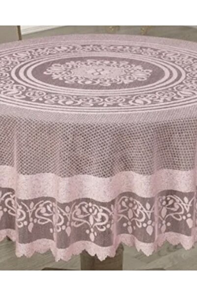 WENESSİ Osmanlı Desen Kdk Örme Tül Yuvarlak Masa Örtüsü Pembe(160×0CM)