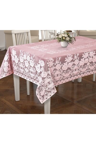 WENESSİ مفرش طاولة محبوك بنمط الورد باللون الوردي
