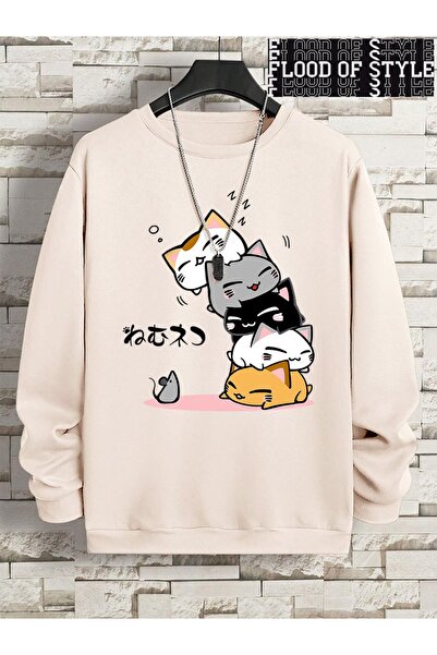 Flood Of Style Hip Hop Harajuku Stil vintage Drăguț Stivuit pisică lări Bej