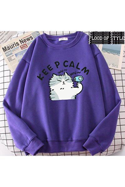 Flood Of Style Хіп-хоп Харадзюку Вінтажний стиль Весела кішка мила Фіолетова