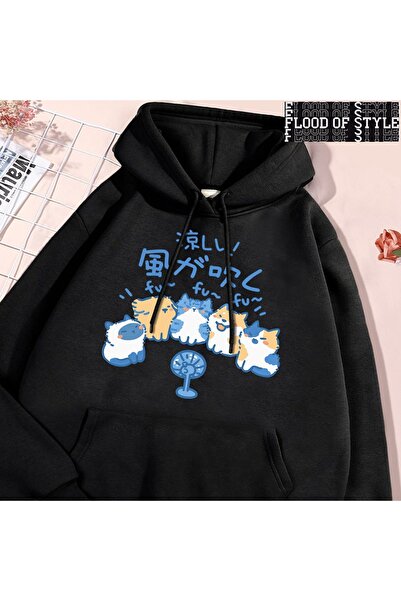 Flood Of Style Hip Hop Harajuku Vintage Style 5 pisică ler blow fans Negru