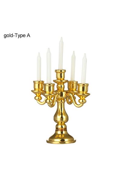 Choice Gold-Type A 1:12 Scale Dollhouse Candle Holder Miniature Candlestick Doll Accessories Playing House