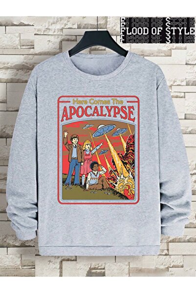 Flood Of Style Hip Hop Harajuku Stil vintage Aici vine OZN-ul OZN gri