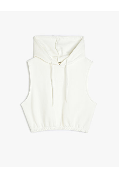 Koton Sleeve Opening Wide Sleeveless Hooded Crop Sweatshirt