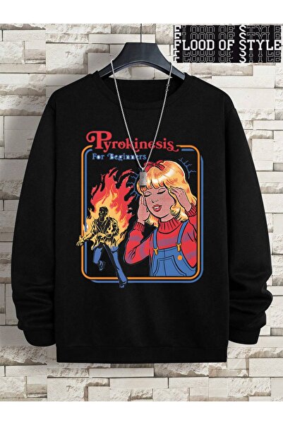 Flood Of Style Hip Hop Harajuku Stil vintage Pyrokinesis pentru începători Negru