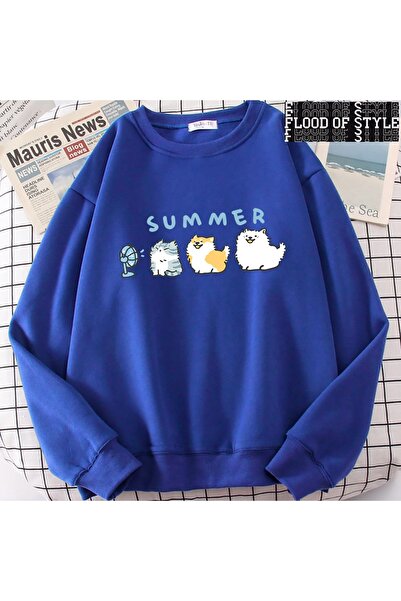 Flood Of Style Hip Hop Harajuku Vintage στυλ Γάτες και σκύλοι χαριτωμένα μπλε