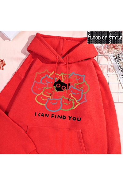 Flood Of Style Hip Hop Harajuku Vintage Style You Can Find Me Fun Cat Red