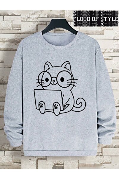 Flood Of Style Hip Hop Harajuku Vintage Style Gentleman cat επαγγελματική εκτύπωση άνδρας Γκρι