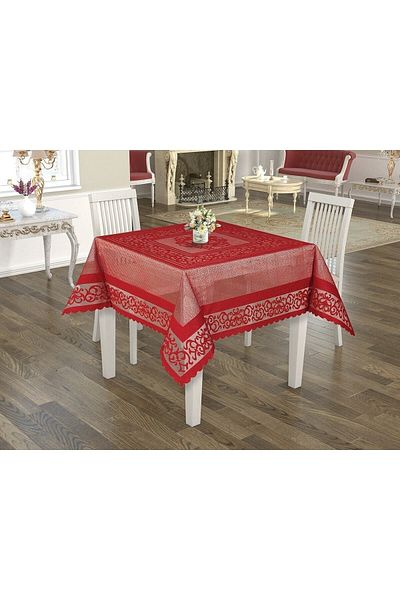 WENESSİ Knitted Kdk Tulle Ottoman Pattern Tablecloth Red