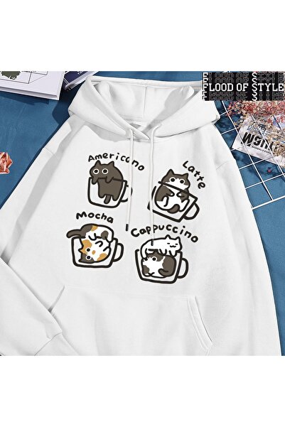 Flood Of Style Hip Hop Harajuku Vintage Style Cafea în stil american pisică Alb