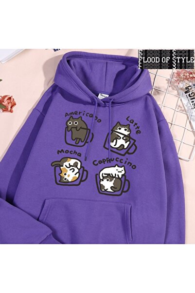 Flood Of Style Hip Hop Harajuku Vintage Style Cafea în stil american pisică Violet