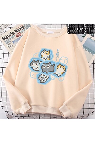 Flood Of Style Hip Hop Harajuku Vintage στυλ Ice Cat Fun Beige