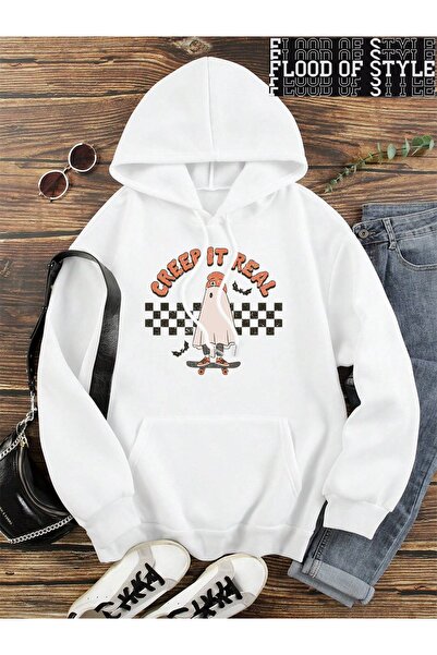 Flood Of Style Hip Hop Harajuku Stil Vintage Pârâș real skateboard Hanorac Alb