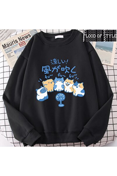 Flood Of Style Hip Hop Harajuku Vintage Style 5 pisică ler blow fans Negru