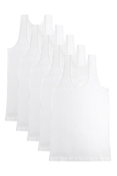 MOJADON Tricou alb din bumbac pieptănat din 5 piese pentru bărbați