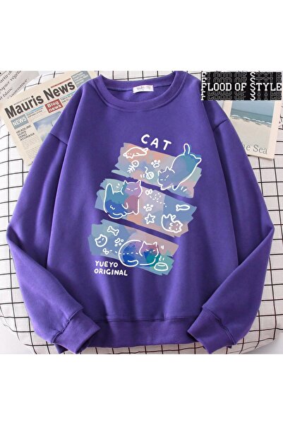 Flood Of Style Hip Hop Harajuku Stil vintage Distracție Curioasă pisică Violet