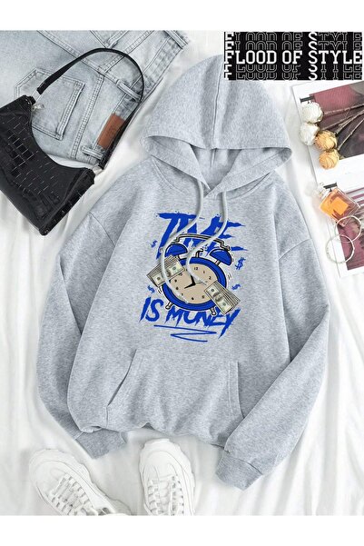 Flood Of Style Hip Hop Harajuku Stil Vintage Imprimare timp bani Hanorace gri