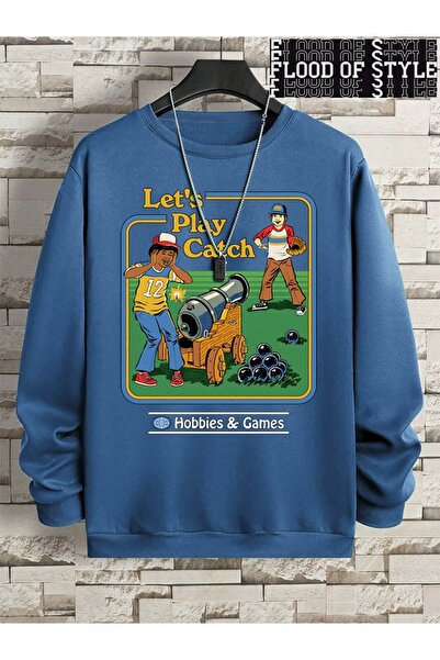 Flood Of Style Hip Hop Harajuku Vintage Style Let's Play Catch Hobbies Games Blue