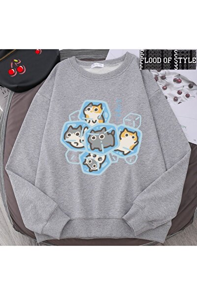 Flood Of Style هيب هوب هاراجوكو طراز عتيق على شكل قطة ثلجية رمادية اللون