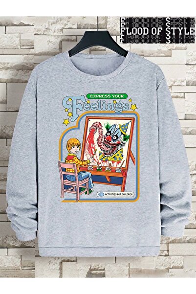 Flood Of Style Hip Hop Harajuku Stil vintage Expresă-ți sentimentele Clovn Gri