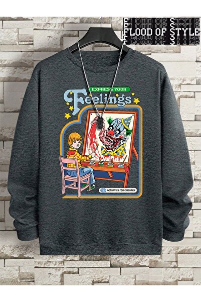 Flood Of Style Hip Hop Harajuku Stil vintage Expresă-ți sentimentele Clovn Gri