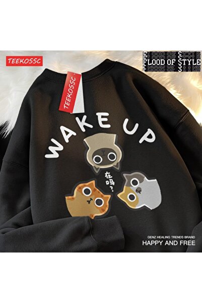 Flood Of Style Hip Hop Harajuku Stil vintage O canapea obosită pisică Negru