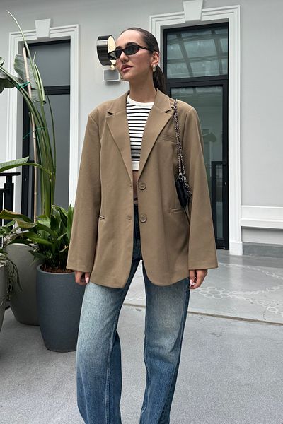 Nazliye Khaki Premium Oversize Blazer Jacket