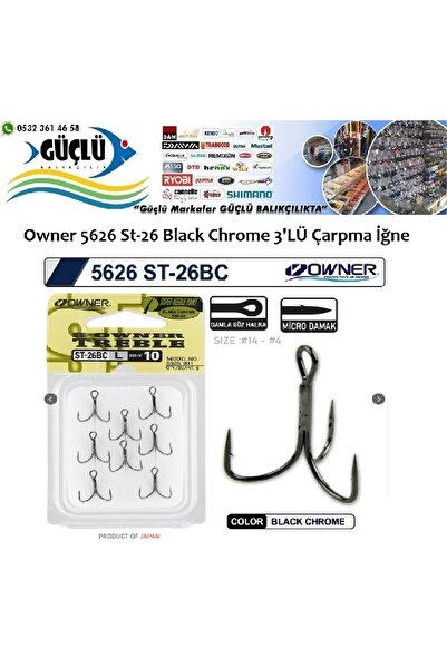 Owner Rapala İğnesi 5626 St-26 Black Chrome 3’Lü İğne No:6