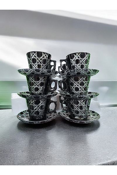 AYZ HOME Colorful Cut Crystal Glass Set of 6 Tea-Double Coffee Cups / Large Size