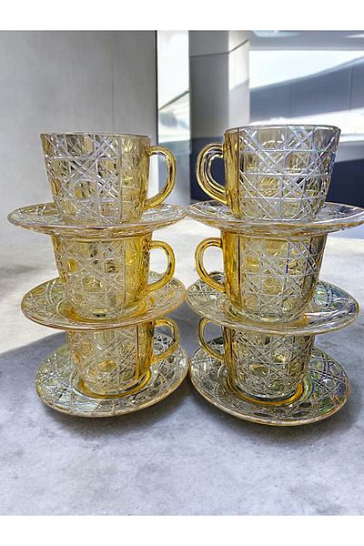 AYZ HOME Colorful Cut Crystal Glass Set of 6 Tea-Double Coffee Cups / Large Size