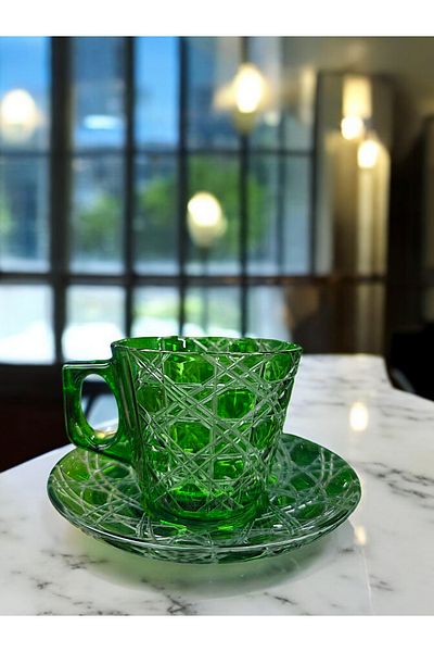 AYZ HOME Colorful Cut Crystal Glass Set of 6 Tea-Double Coffee Cups / Large Size