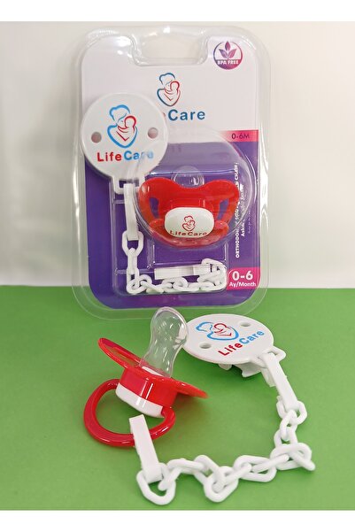 LifeCareBaby Askılı Damaklı Ortodontik Emzik 1 numara 0-6 ay Kırmızı