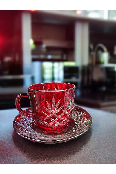 AYZ HOME Colorful Cut Crystal Glass Set of 6 Tea-Double Coffee Cups / Large Size