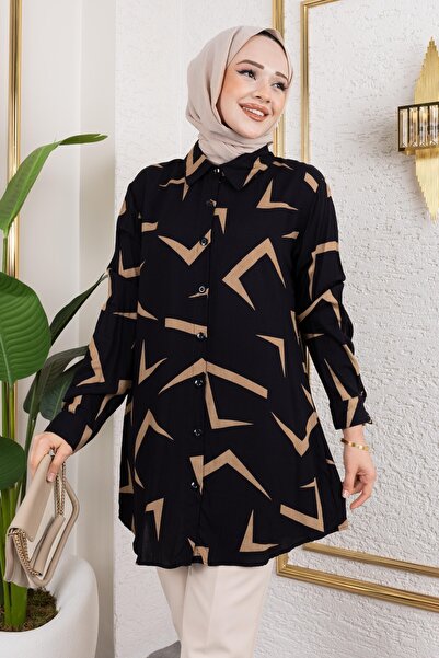 Neva Style Desenli Vizon Tesettür Uzun Tunik 11677IM