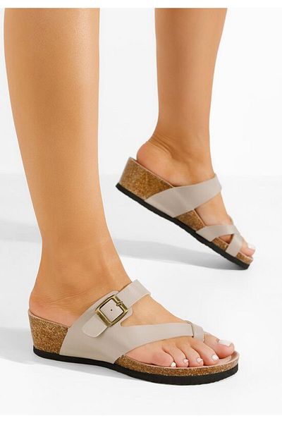 B T Shoes Wandana V3 beige platform slippers