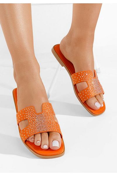 B T Shoes Abita orange flat slippers