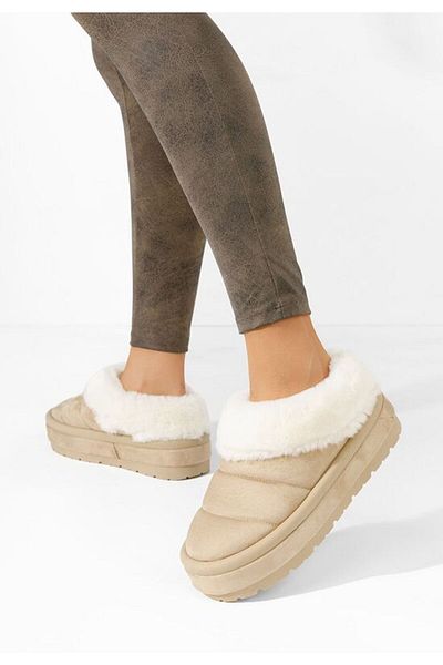 B T Shoes Dierra V2 beige platform slippers