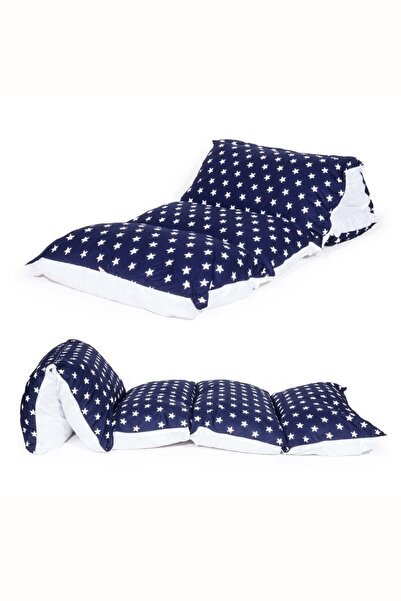 Bundeba Puf Lacivert Yıldızlı Çocuk Katlanır Yer Minderi Bebek Yer Yatağı 5 Bölmeli Yastık Oyun Halısı