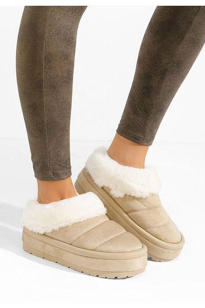 B T Shoes Dierra V2 beige platform slippers