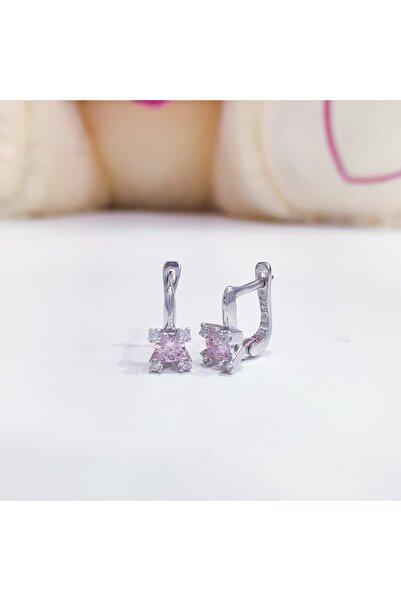 MAGRİB pembe taşlı gümüş çocuk küpesi