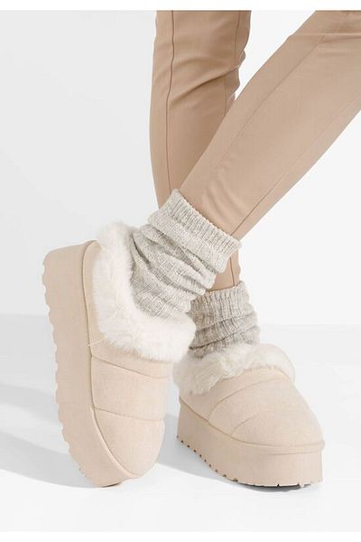 B T Shoes Dierra V5 beige platform slippers