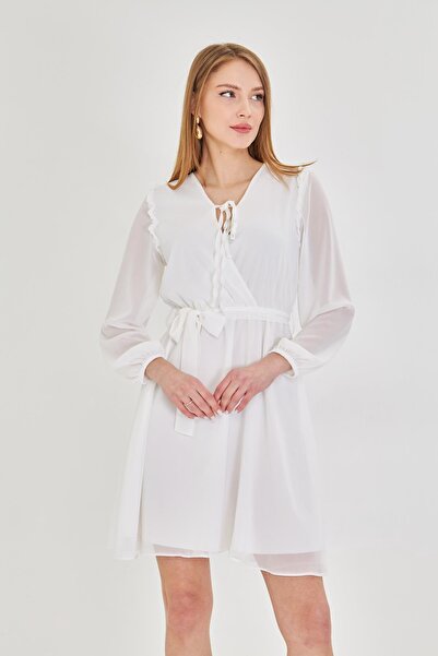 TIFFANY&TOMATO Omuzları Fırfırlı Şifon Elbise