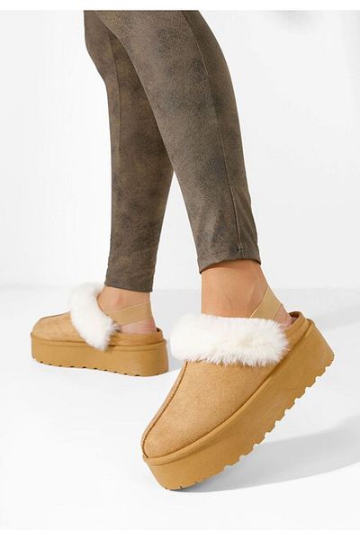 B T Shoes Women's platform clogs Evelyn camel