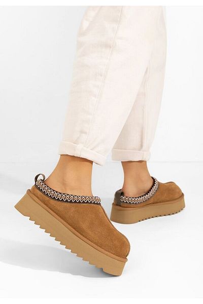 B T Shoes Saboti dama cu platforma Alleen camel