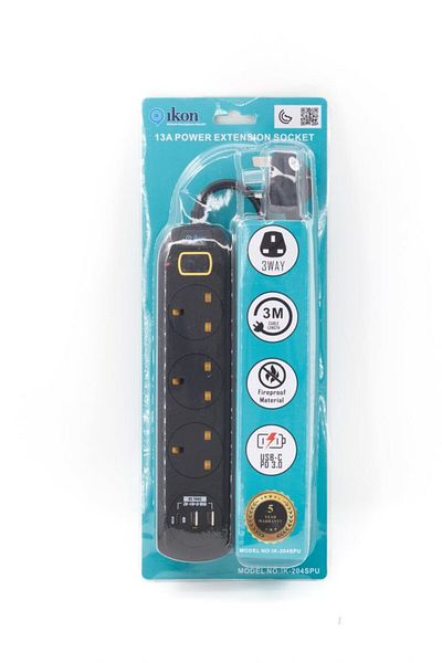 İkon Ikon 3 Way Extension With 2 Usb C With 5 Meter Cable Ik-204spu