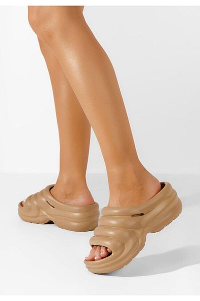 B T Shoes Gemma khaki platform slippers